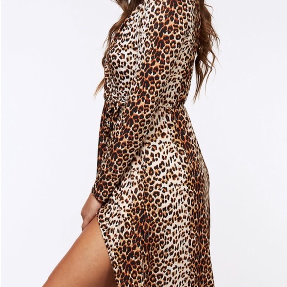 Leopard Midi Faux Wrap Dress Long Sleeves - Picture 5 of 7